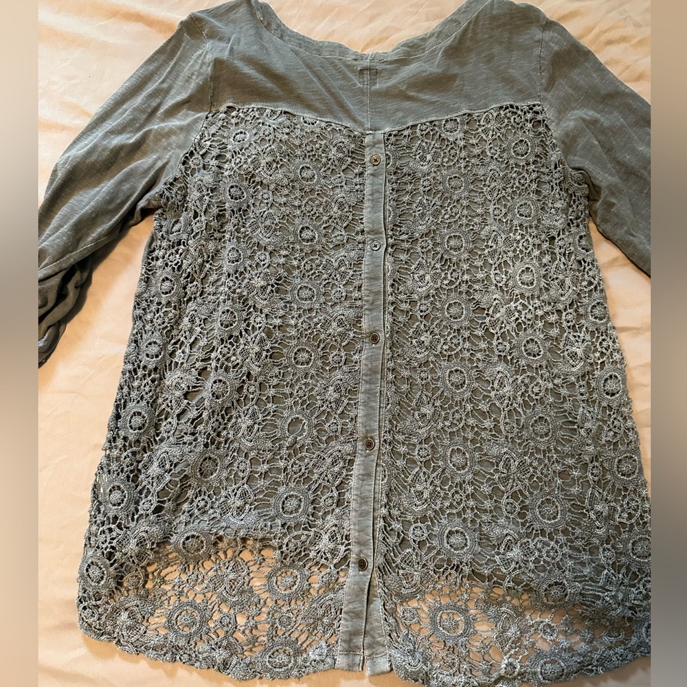 Dark Grey crocheted back tunic , large